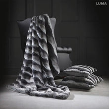 Load and play video in Gallery viewer, Katrina Hampton Luxury Montana Stripe Faux Fur Throw
