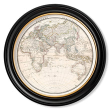Load image into Gallery viewer, c.1838 World Map Hemispheres in Round Framed Print

