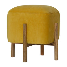 Load image into Gallery viewer, Mustard Velvet Footstool with Solid Wood Legs
