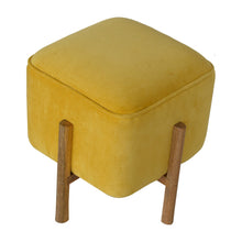 Load image into Gallery viewer, Mustard Velvet Footstool with Solid Wood Legs
