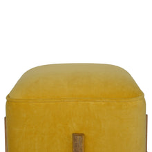 Load image into Gallery viewer, Mustard Velvet Footstool with Solid Wood Legs
