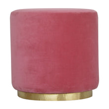 Load image into Gallery viewer, Large Pink Velvet Footstool with Gold Base
