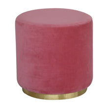 Load image into Gallery viewer, Large Pink Velvet Footstool with Gold Base
