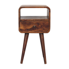 Load image into Gallery viewer, Mini Chestnut Curved Bedside Table with Open Slot
