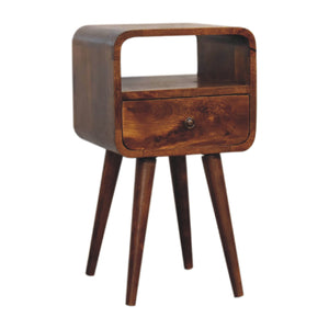 Mini Chestnut Curved Bedside Table with Open Slot