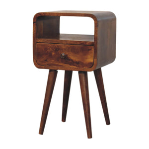 Mini Chestnut Curved Bedside Table with Open Slot