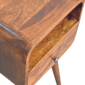 Mini Chestnut Curved Bedside Table with Open Slot