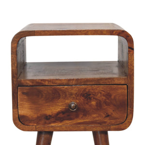 Mini Chestnut Curved Bedside Table with Open Slot