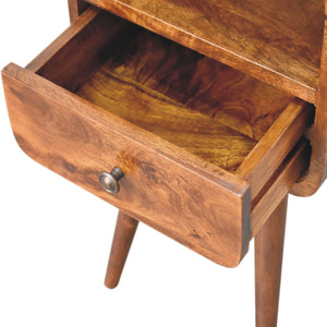 Mini Chestnut Curved Bedside Table with Open Slot