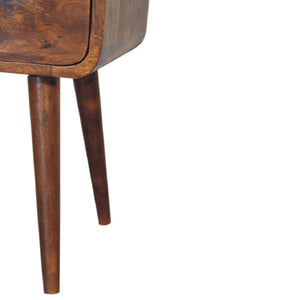 Mini Chestnut Curved Bedside Table with Open Slot