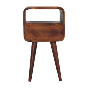 Mini Chestnut Curved Bedside Table with Open Slot