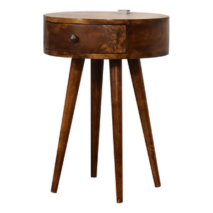 Single Chestnut Rounded Bedside Table Table with Reading Light