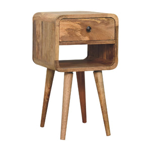 Mini Oak-ish Curved Bedside Table with Lower Slot