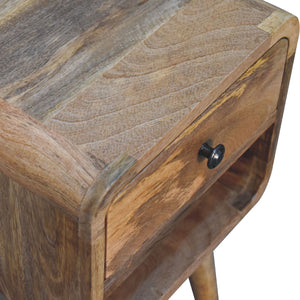 Mini Oak-ish Curved Bedside Table with Lower Slot