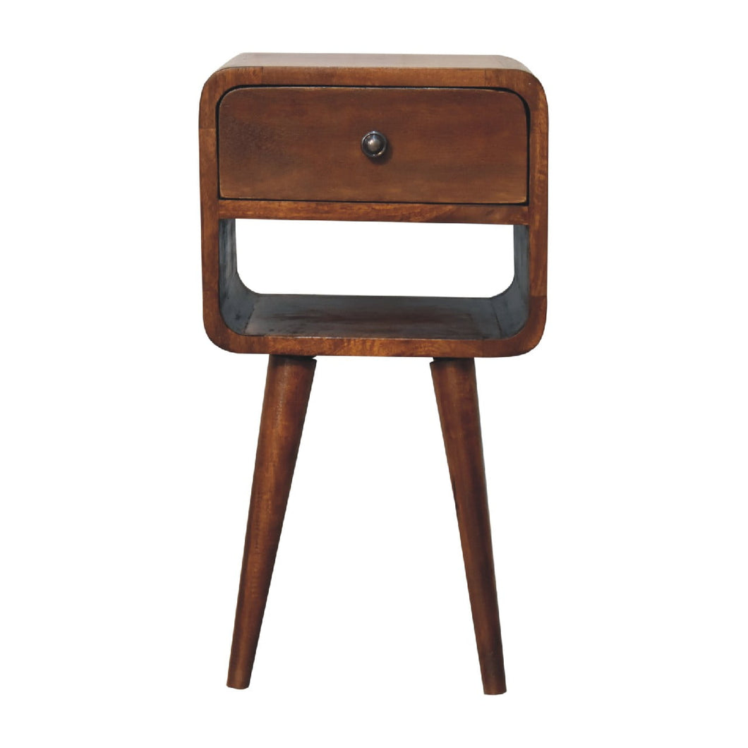 Mini Chestnut Curved Bedside Table with Lower Slot