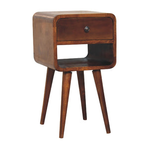 Mini Chestnut Curved Bedside Table with Lower Slot