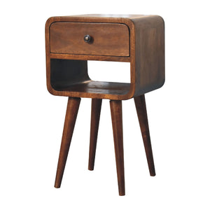 Mini Chestnut Curved Bedside Table with Lower Slot