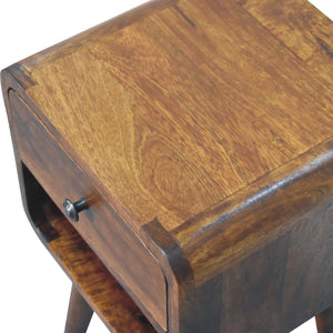 Mini Chestnut Curved Bedside Table with Lower Slot