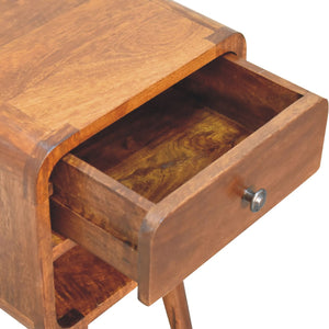 Mini Chestnut Curved Bedside Table with Lower Slot