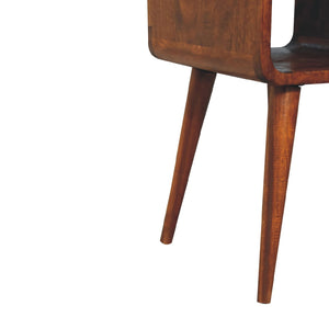 Mini Chestnut Curved Bedside Table with Lower Slot