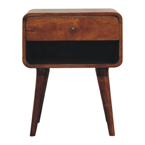 Curved Chestnut Bedside Table with Open Slot