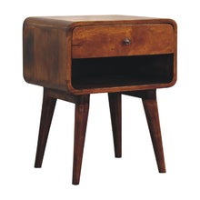 Load image into Gallery viewer, Curved Chestnut Bedside Table with Open Slot
