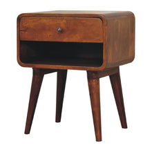 Load image into Gallery viewer, Curved Chestnut Bedside Table with Open Slot
