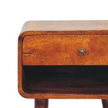 Load image into Gallery viewer, Curved Chestnut Bedside Table with Open Slot
