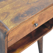 Load image into Gallery viewer, Curved Chestnut Bedside Table with Open Slot
