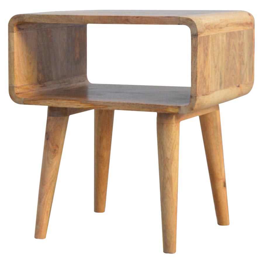 Curved Mango Wood Open Bedside Table