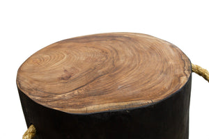 Sherwood Teak Root Round Black Stool with Rope