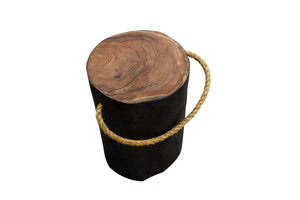 Sherwood Teak Root Round Black Stool with Rope