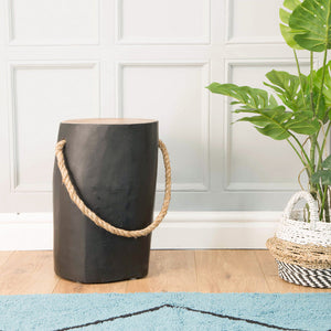 Sherwood Teak Root Round Black Stool with Rope