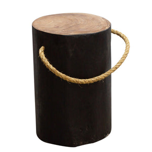 Sherwood Teak Root Round Black Stool with Rope