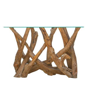 Sherwood Teak Root Console Table with Glass Top