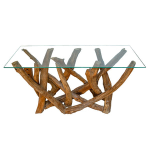 Sherwood Teak Root Console Table with Glass Top