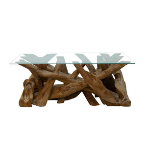 Sherwood Teak Root Rectangular Coffee Table with Glass Top