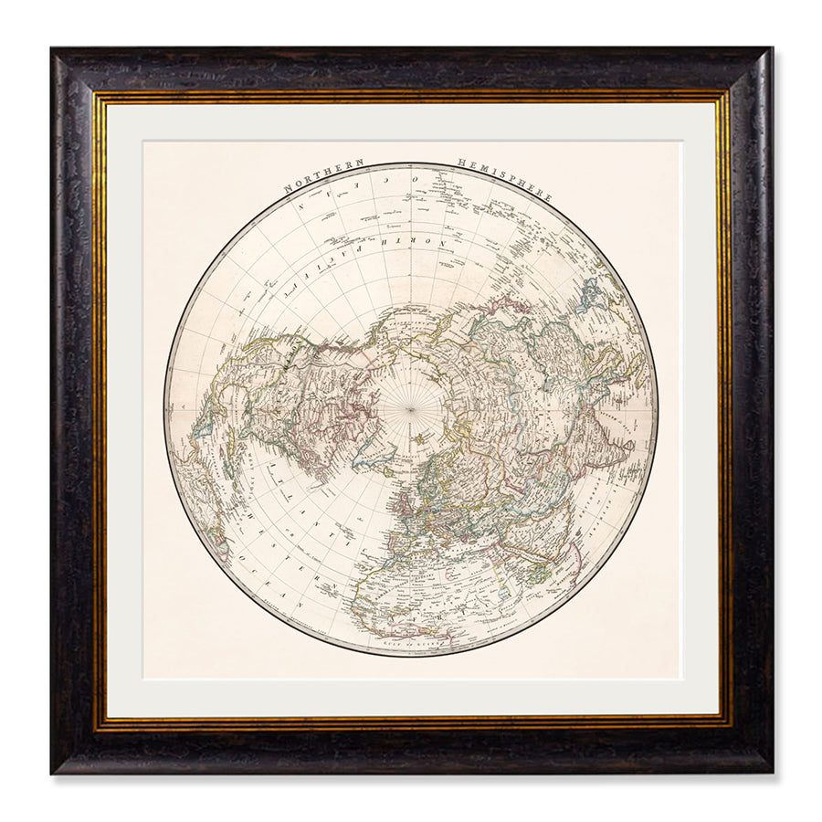 c.1838 World Map Hemispheres Framed Print