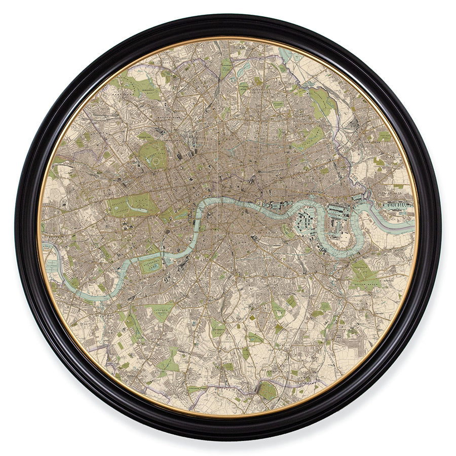 c.1905 Map of London - Round Framed Print