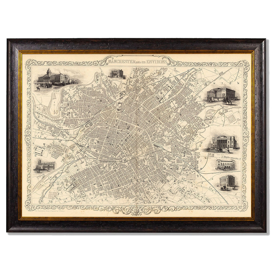 c.1851 Map of Manchester Framed Print