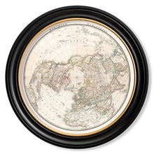 Load image into Gallery viewer, c.1838 World Map Hemispheres in Round Framed Print
