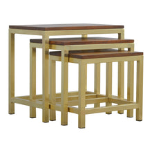 Load image into Gallery viewer, Golden Stool set of 3 with Chunky Wooden top
