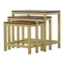 Load image into Gallery viewer, Golden Stool set of 3 with Chunky Wooden top
