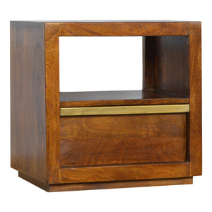 Chestnut Bedside Table with Gold Bar