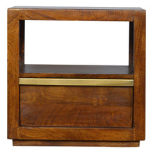 Load image into Gallery viewer, Chestnut Bedside Table with Gold Bar
