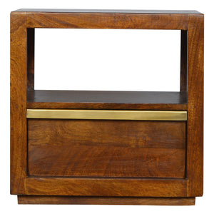 Chestnut Bedside Table with Gold Bar