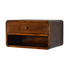 Load image into Gallery viewer, Curved Chestnut Wall Mounted Bedside Table with Open Slot
