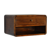 Load image into Gallery viewer, Curved Chestnut Wall Mounted Bedside Table with Open Slot
