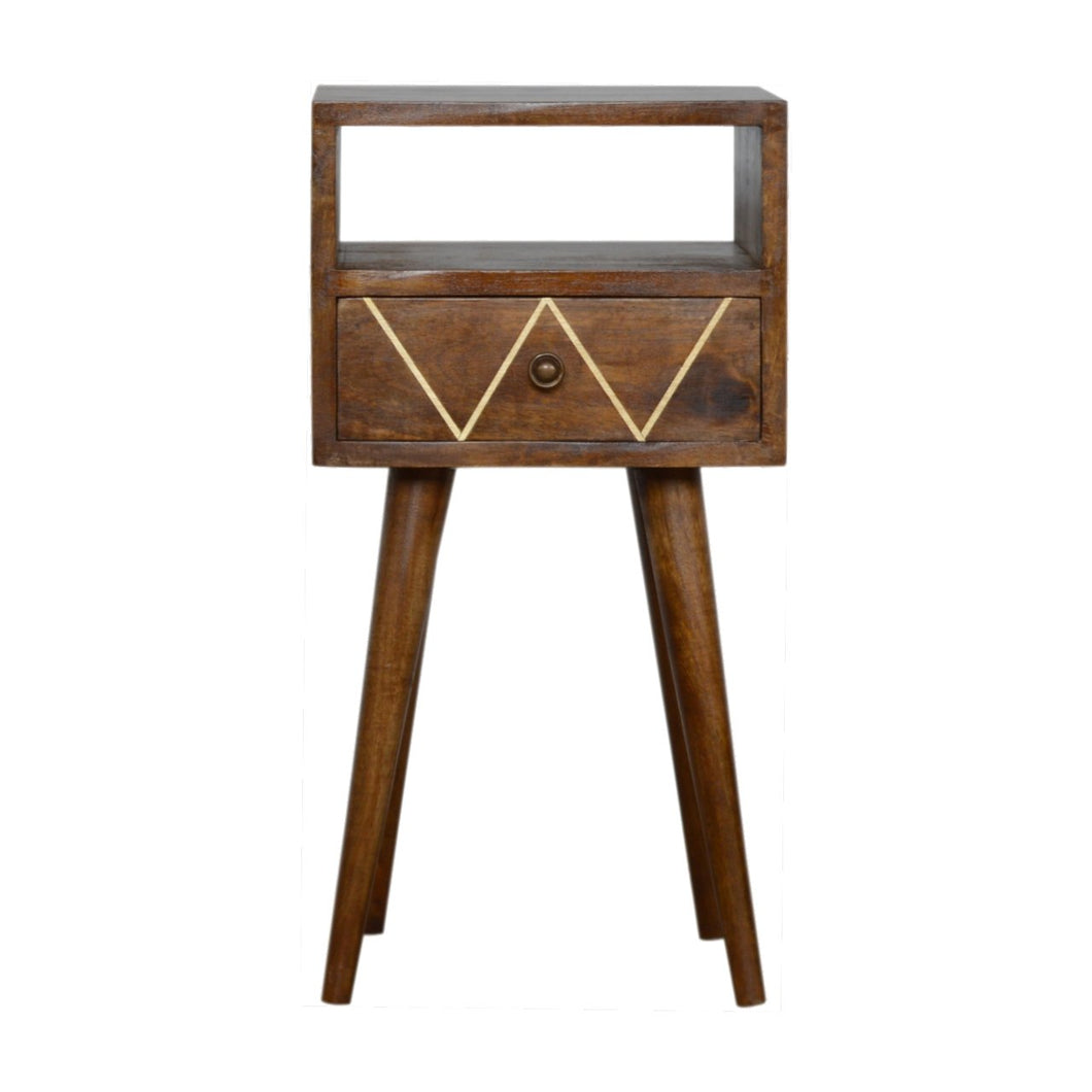 Mini Geometric Brass Inlay Bedside Table