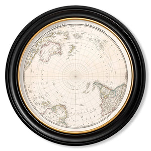 c.1838 World Map Hemispheres in Round Framed Print